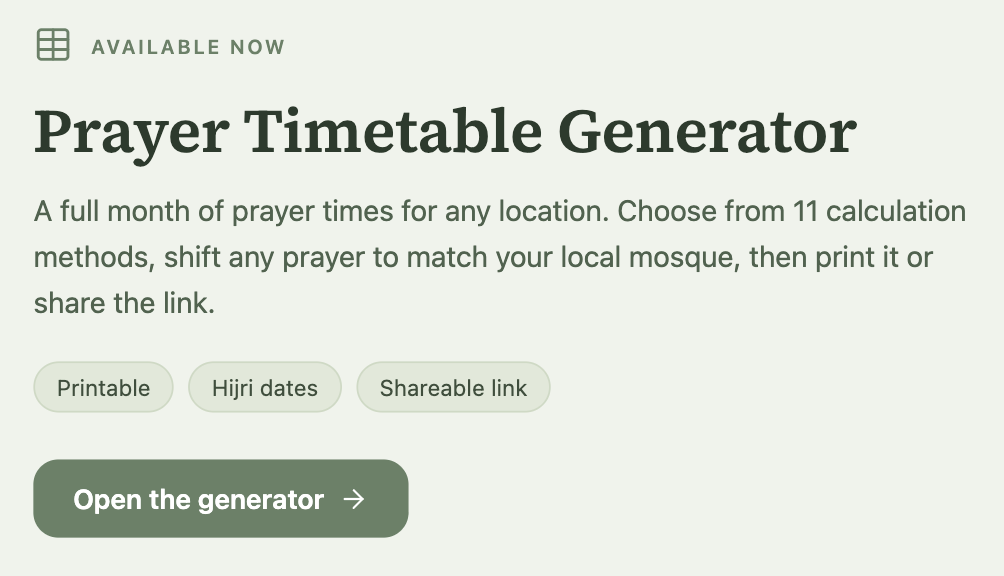 Prayer Times in Astana — Monthly Timetable | Munara